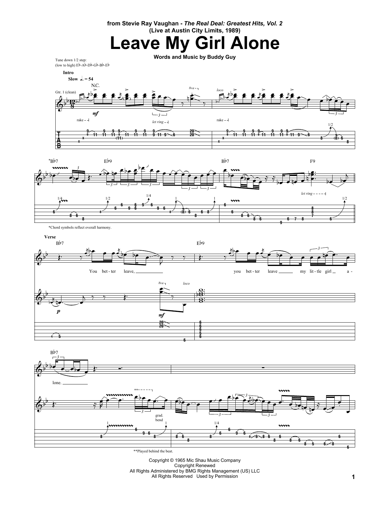 Leave My Girl Alone (Guitar Tab) von Stevie Ray Vaughan