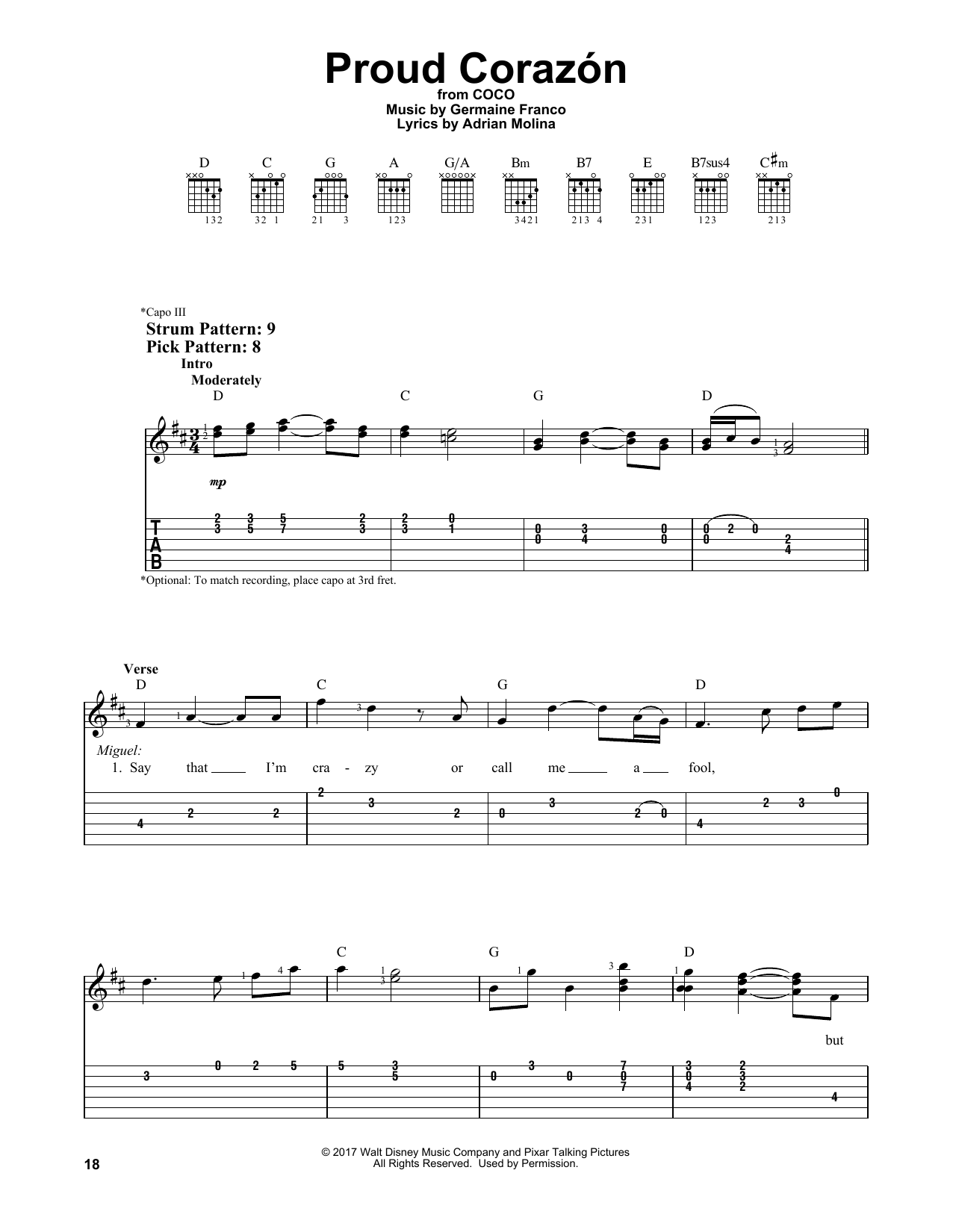 Proud Corazon (from Coco) (Easy Guitar Tab) von Germaine Franco & Adrian Molina