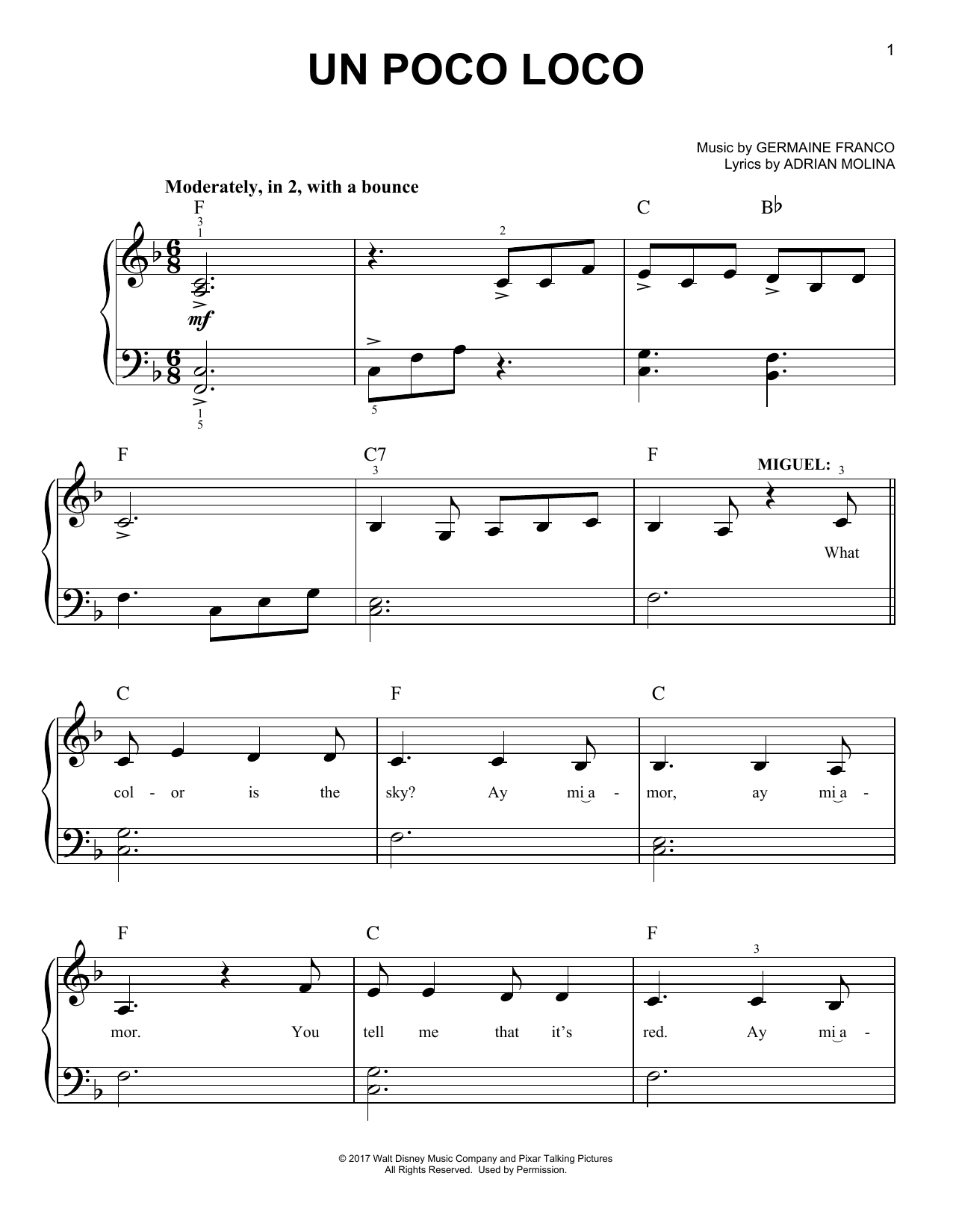 Un Poco Loco (from Coco) (Easy Piano) von Germaine Franco & Adrian Molina