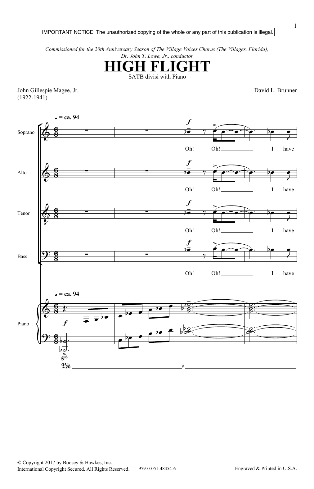 High Flight Satb Choir Online Noten Von David Brunner Smd 196524 7228