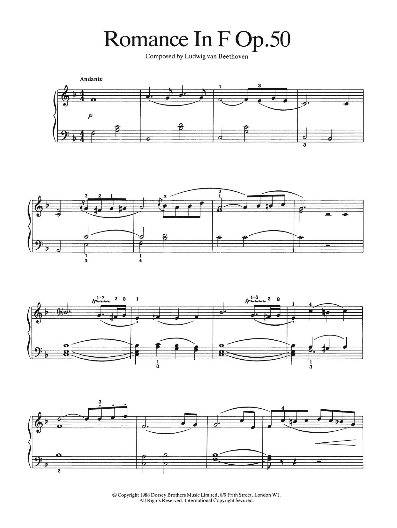 Romance In F Major, Op. 50 (Easy Piano) von Ludwig van Beethoven