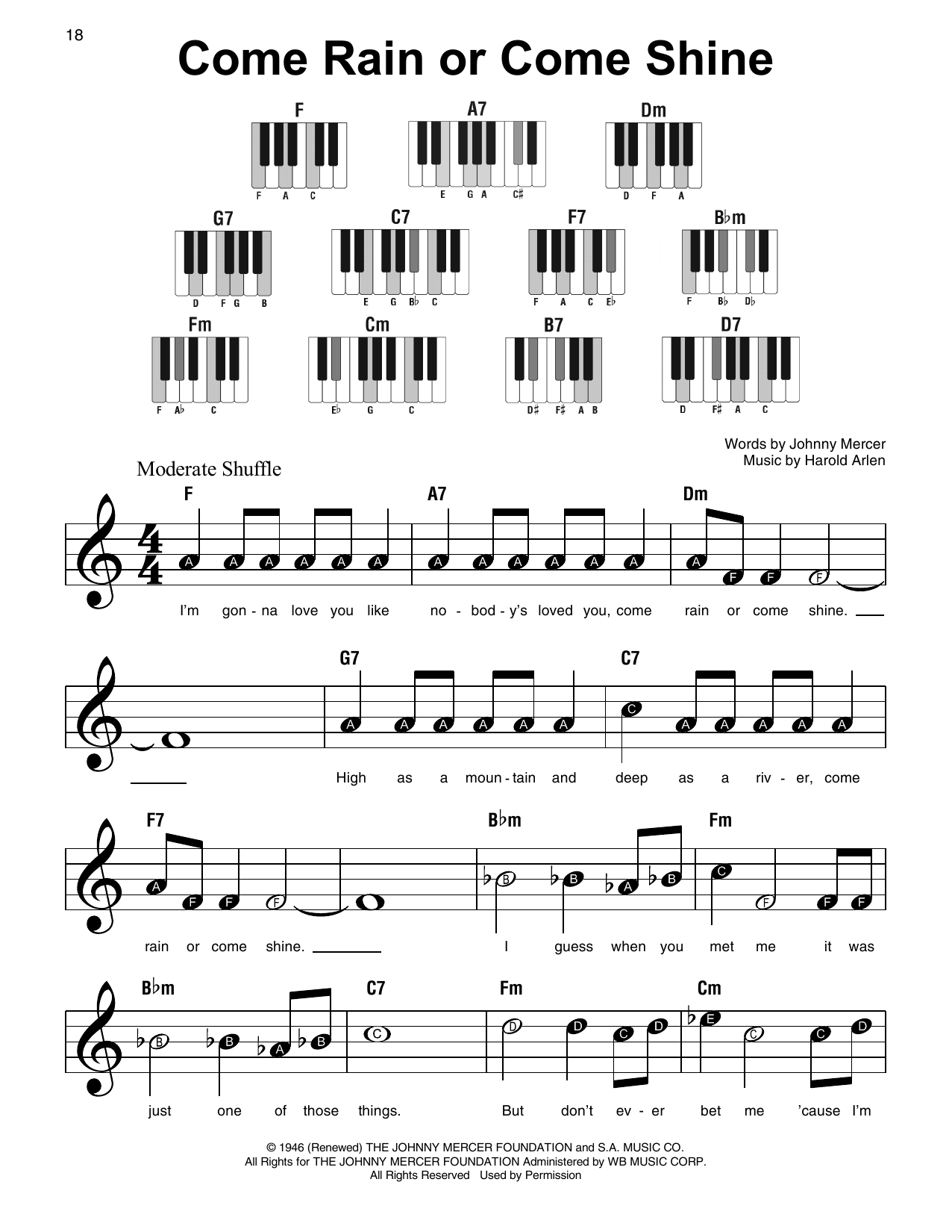 Come Rain Or Come Shine (Super Easy Piano) von Johnny Mercer