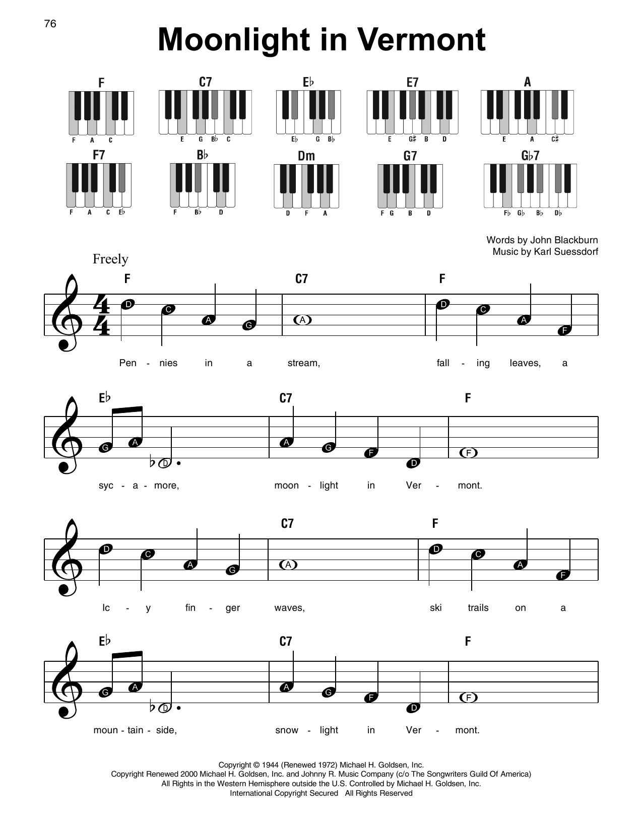 Moonlight In Vermont (Super Easy Piano) von Karl Suessdorf