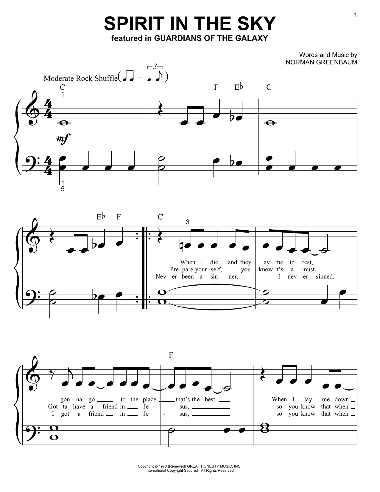 Spirit In The Sky (Big Note Piano) von Norman Greenbaum