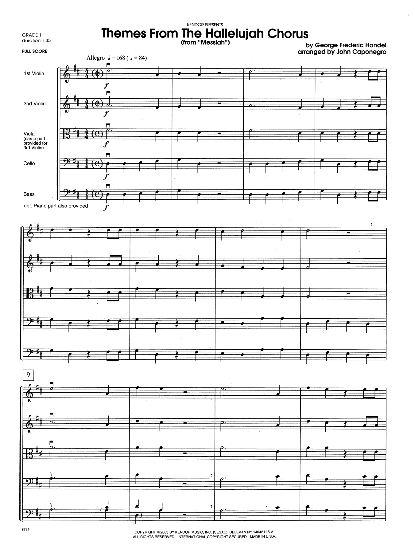 Themes From The Hallelujah Chorus (from Messiah) - Full Score (Orchestra) von John Caponegro