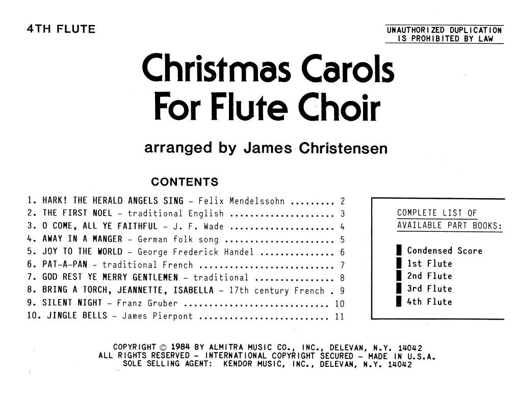 Christmas Carols For Flute Choir - 4th Flute (Woodwind Ensemble) von James Chrsitensen