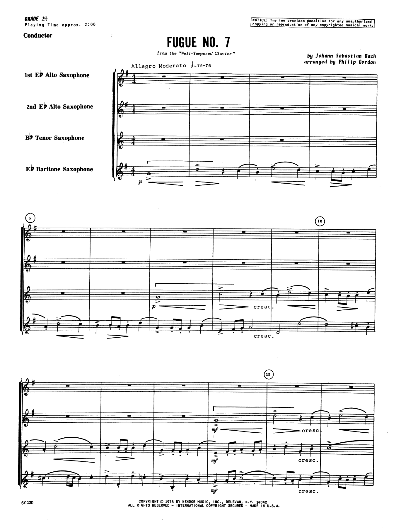 Fugue No. 7 (from the Well-Tempered Clavier) - Full Score (Woodwind Ensemble) von Phillip Gordon