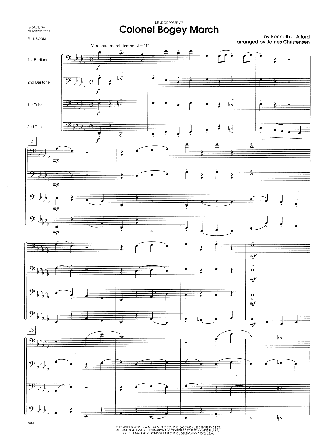 Colonel Bogey March - Full Score (Brass Ensemble) von Kenneth J. Alford