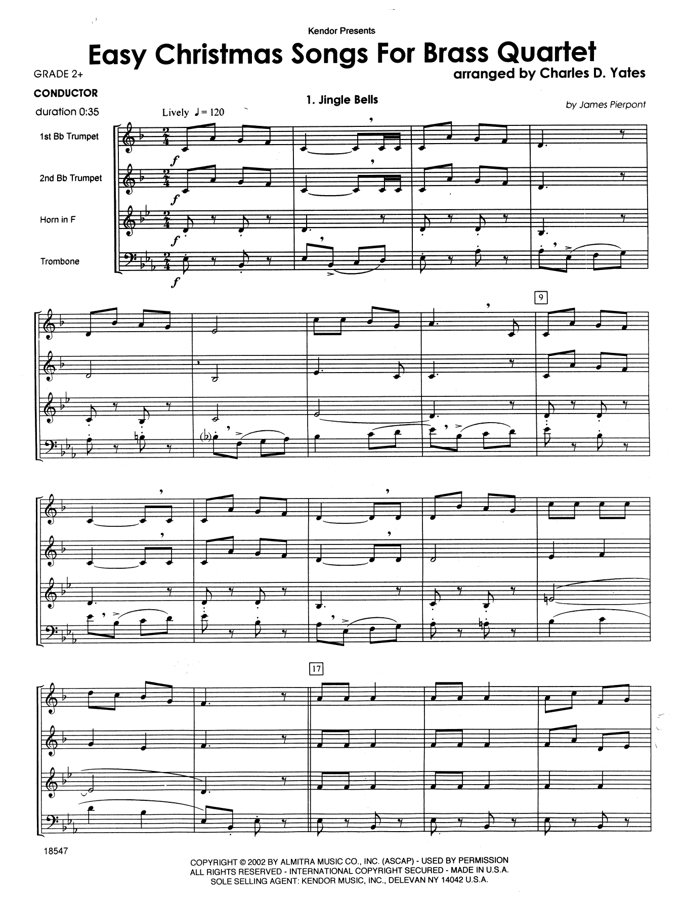 Easy Christmas Songs For Brass Quartet - Full Score (Brass Ensemble) von Charles D. Yates
