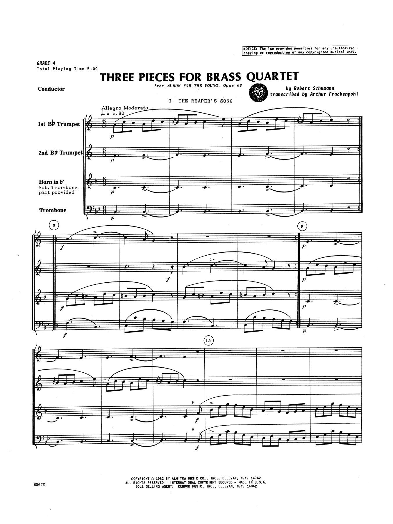 Three Pieces for Brass Quartet - Full Score (Brass Ensemble) von Arthur Frankenpohl