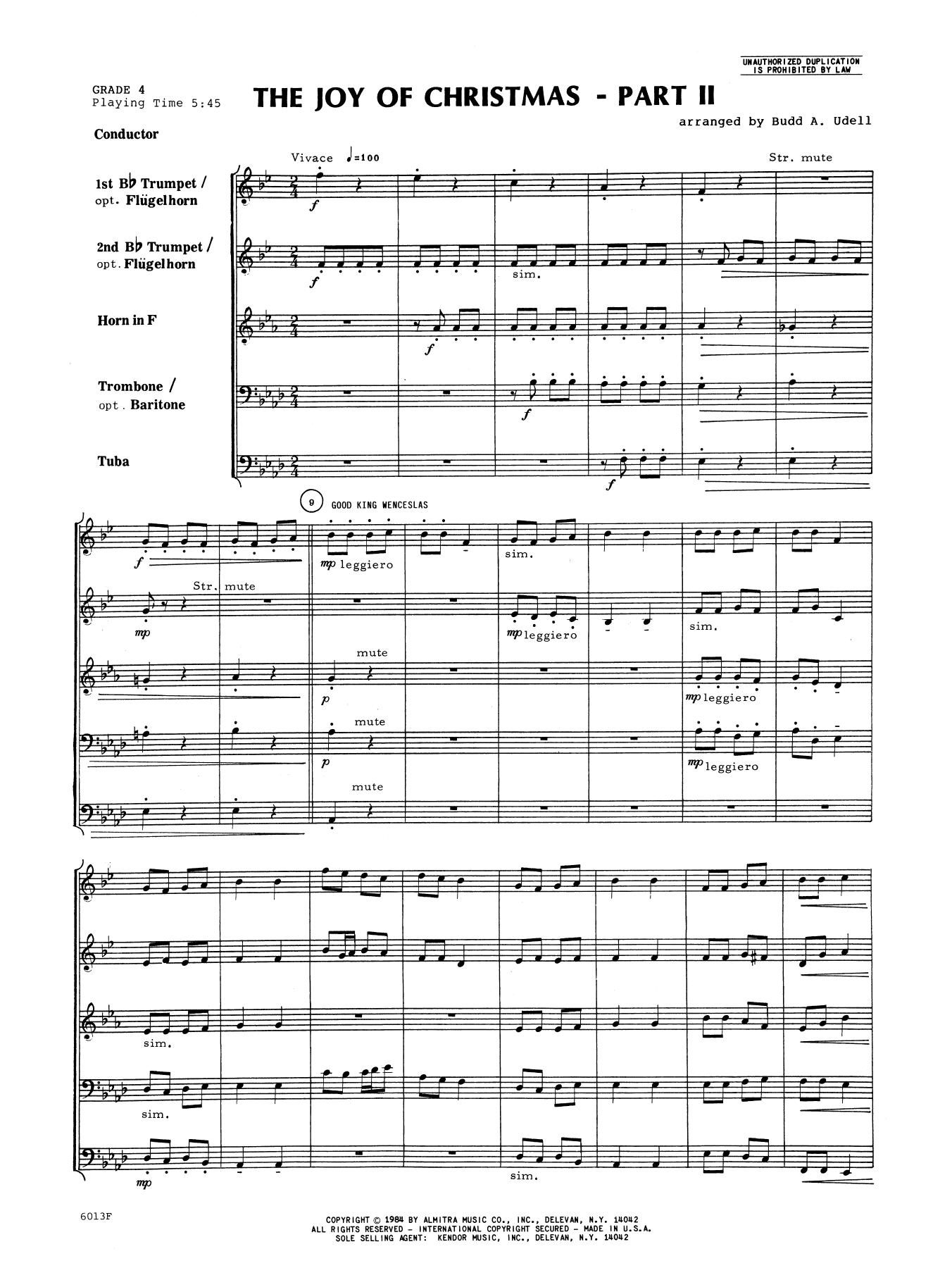 The Joy of Christmas Part 2 - Full Score (Brass Ensemble) von Budd A. Udell