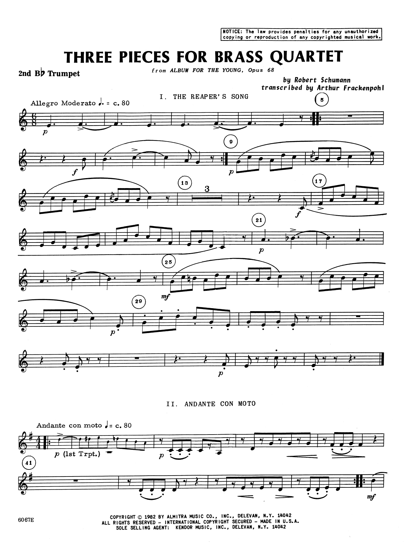 Three Pieces for Brass Quartet - 2nd Bb Trumpet (Brass Ensemble) von Arthur Frankenpohl