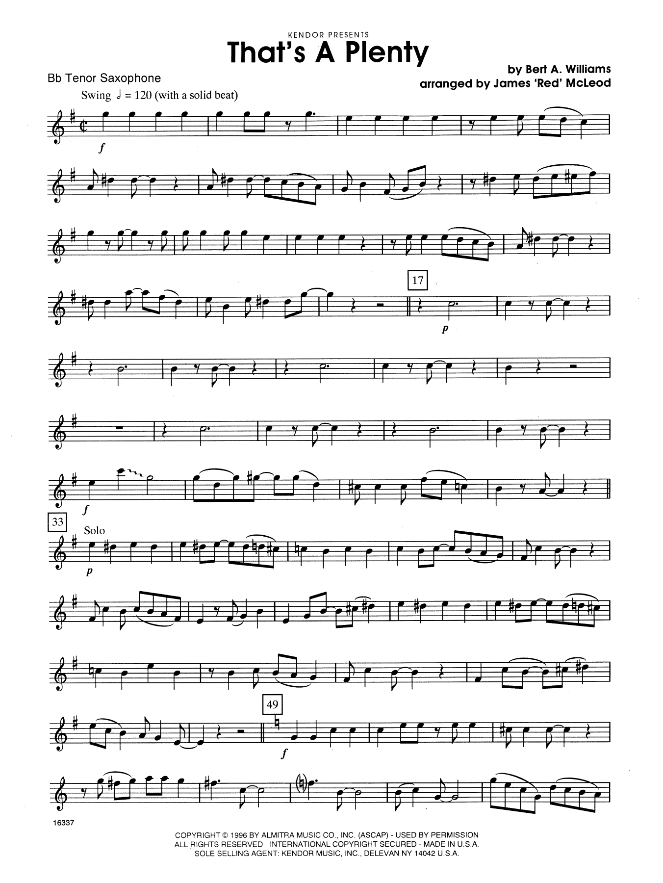 That's A Plenty - Bb Tenor Saxophone (Woodwind Ensemble) von James 'Red' McLeod