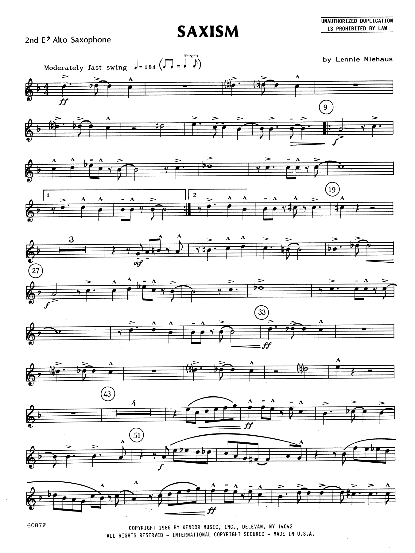 Saxism - 2nd Eb Alto Saxophone (Woodwind Ensemble) von Lennie Niehaus