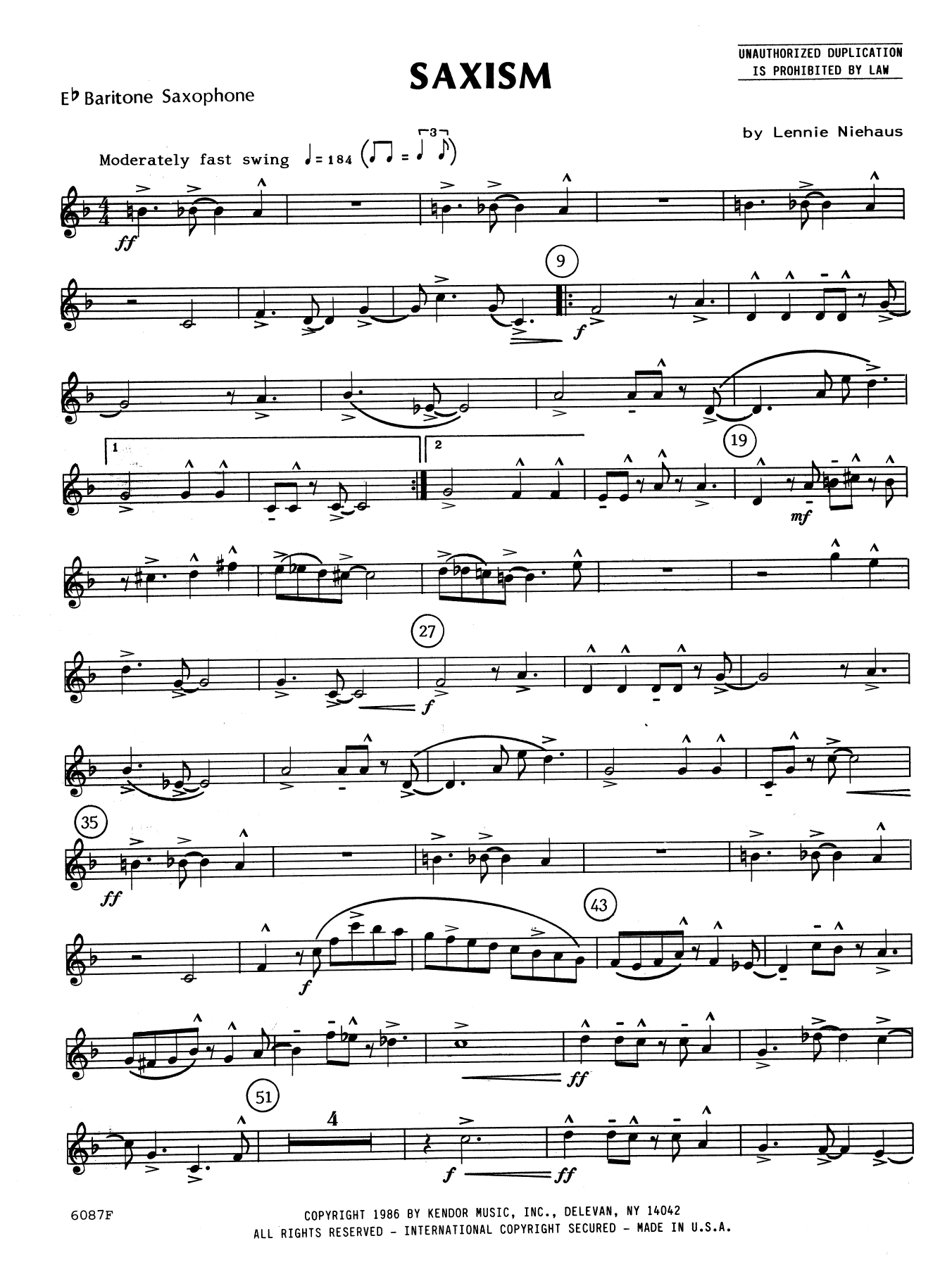 Saxism - Eb Baritone Saxophone (Woodwind Ensemble) von Lennie Niehaus