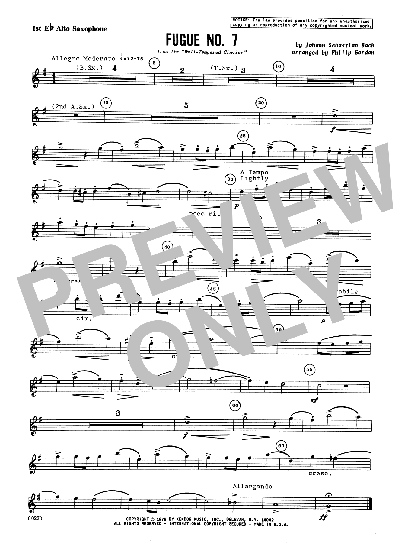 Fugue No. 7 (from the Well-Tempered Clavier) - 1st Eb Alto Saxophone (Woodwind Ensemble) von Phillip Gordon