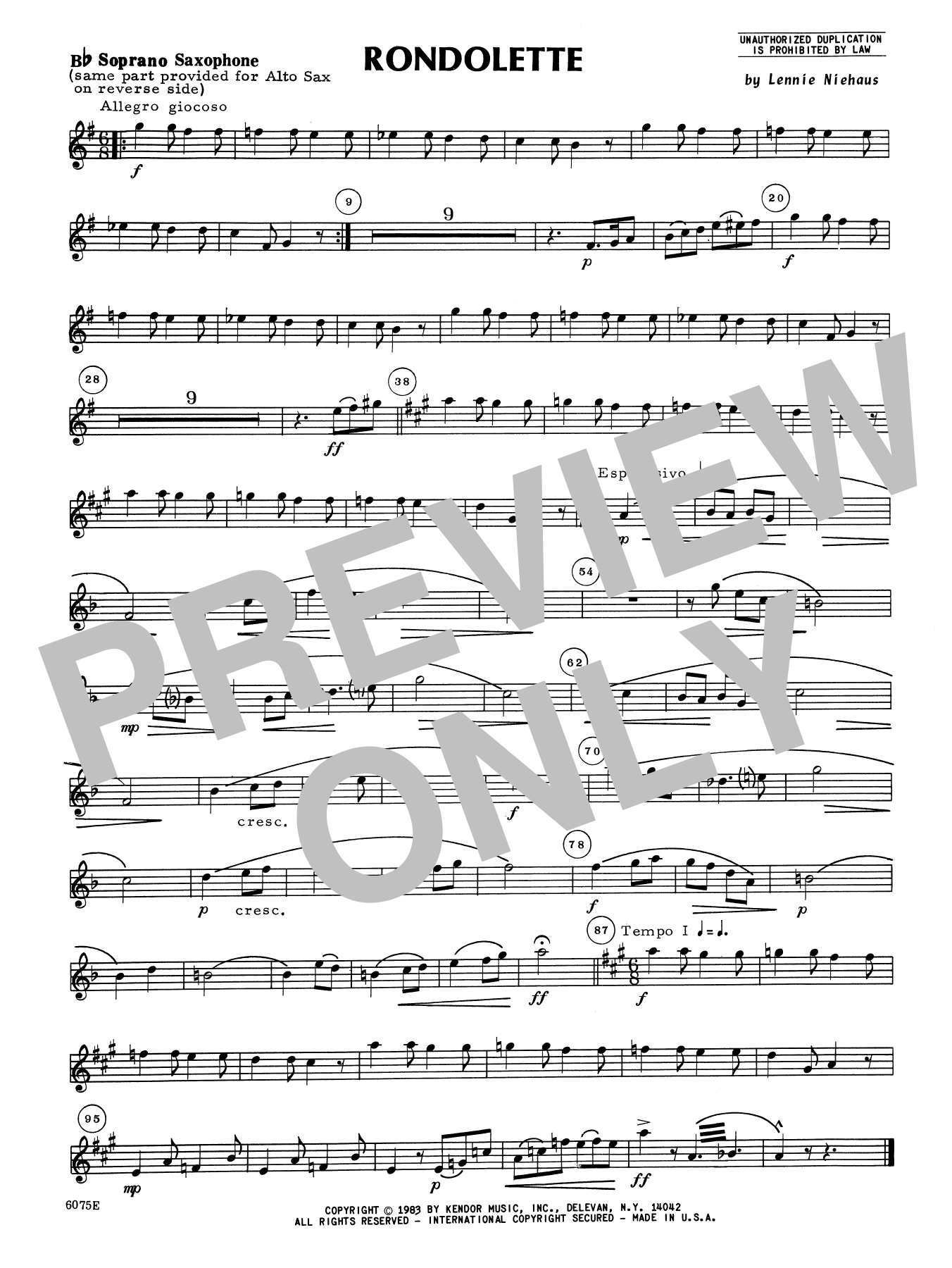 Rondolette - Bb Soprano Sax (Woodwind Ensemble) von Lennie Niehaus