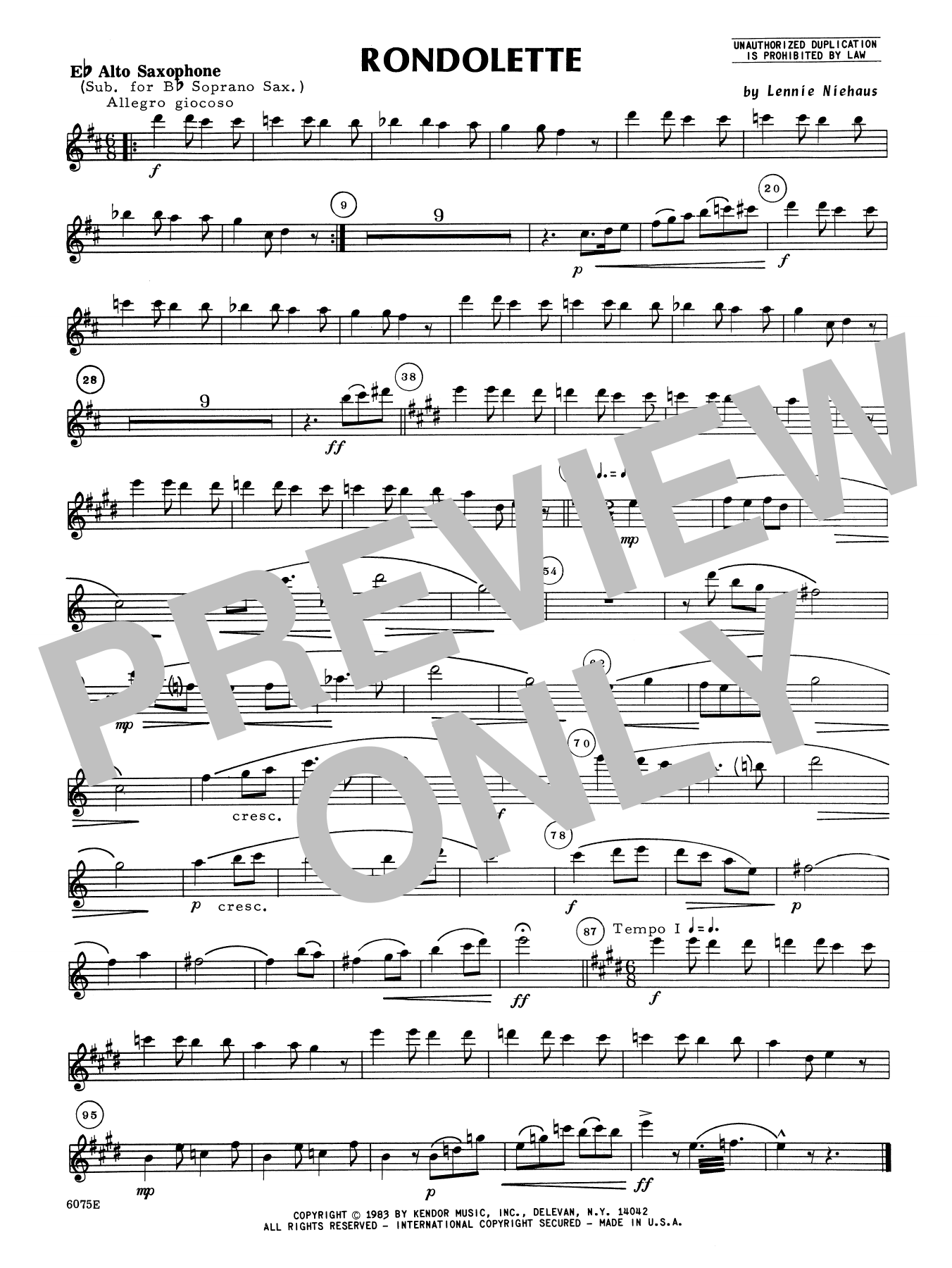 Rondolette - Eb Alto Saxophone Solo (Woodwind Ensemble) von Lennie Niehaus