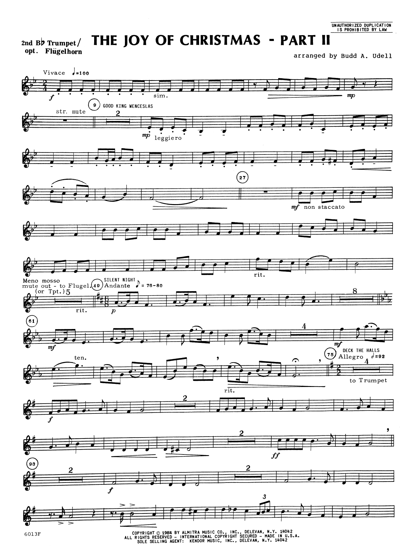 The Joy of Christmas Part 2 - 2nd Bb Trumpet (Brass Ensemble) von Budd A. Udell