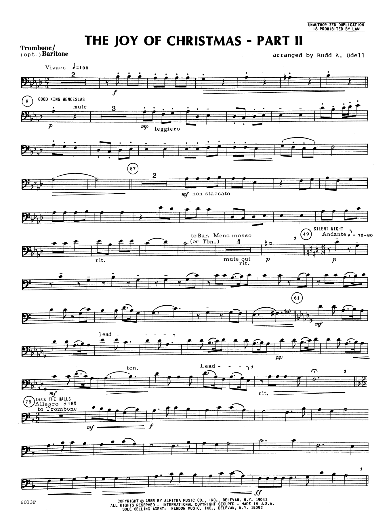 The Joy of Christmas Part 2 - Trombone (Brass Ensemble) von Budd A. Udell