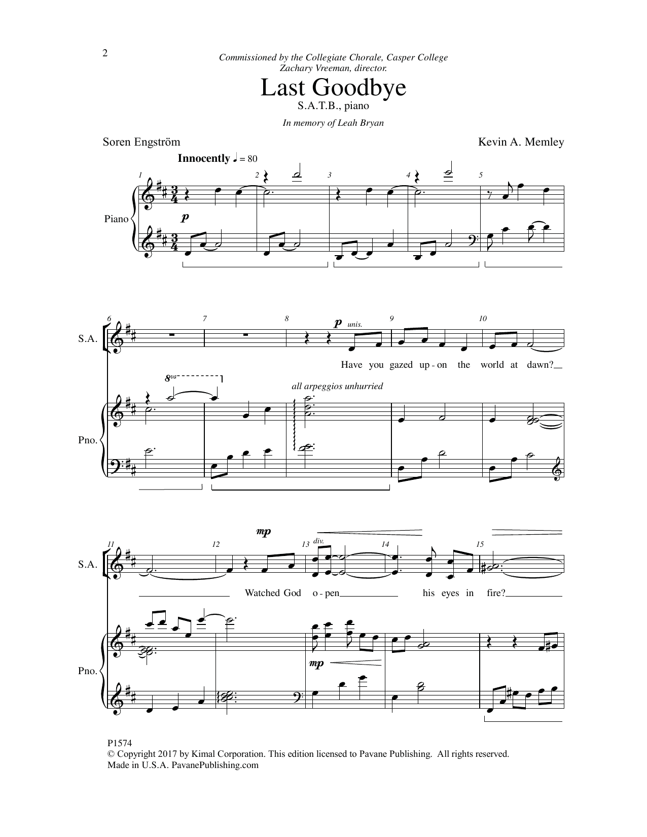 Last Goodbye (SATB Choir) von Soren Engstrm