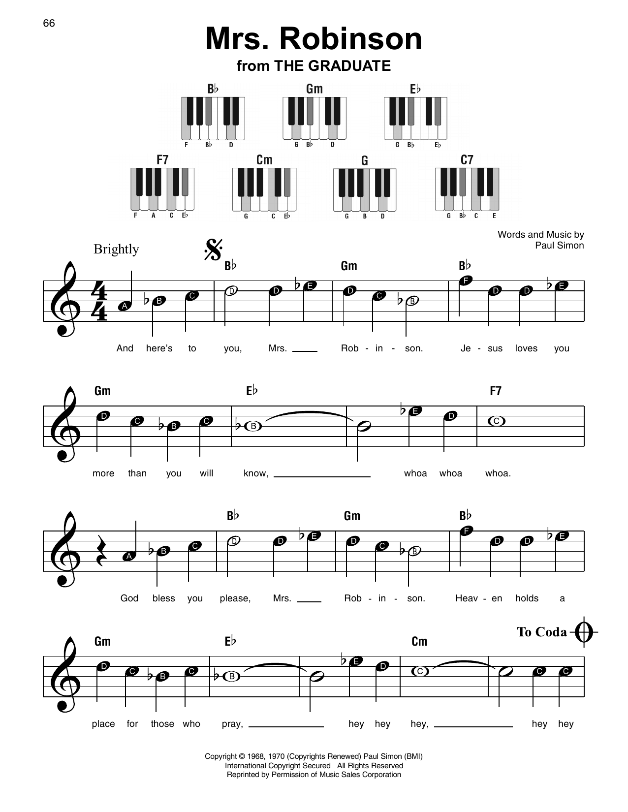 Mrs. Robinson (Super Easy Piano) von Simon & Garfunkel