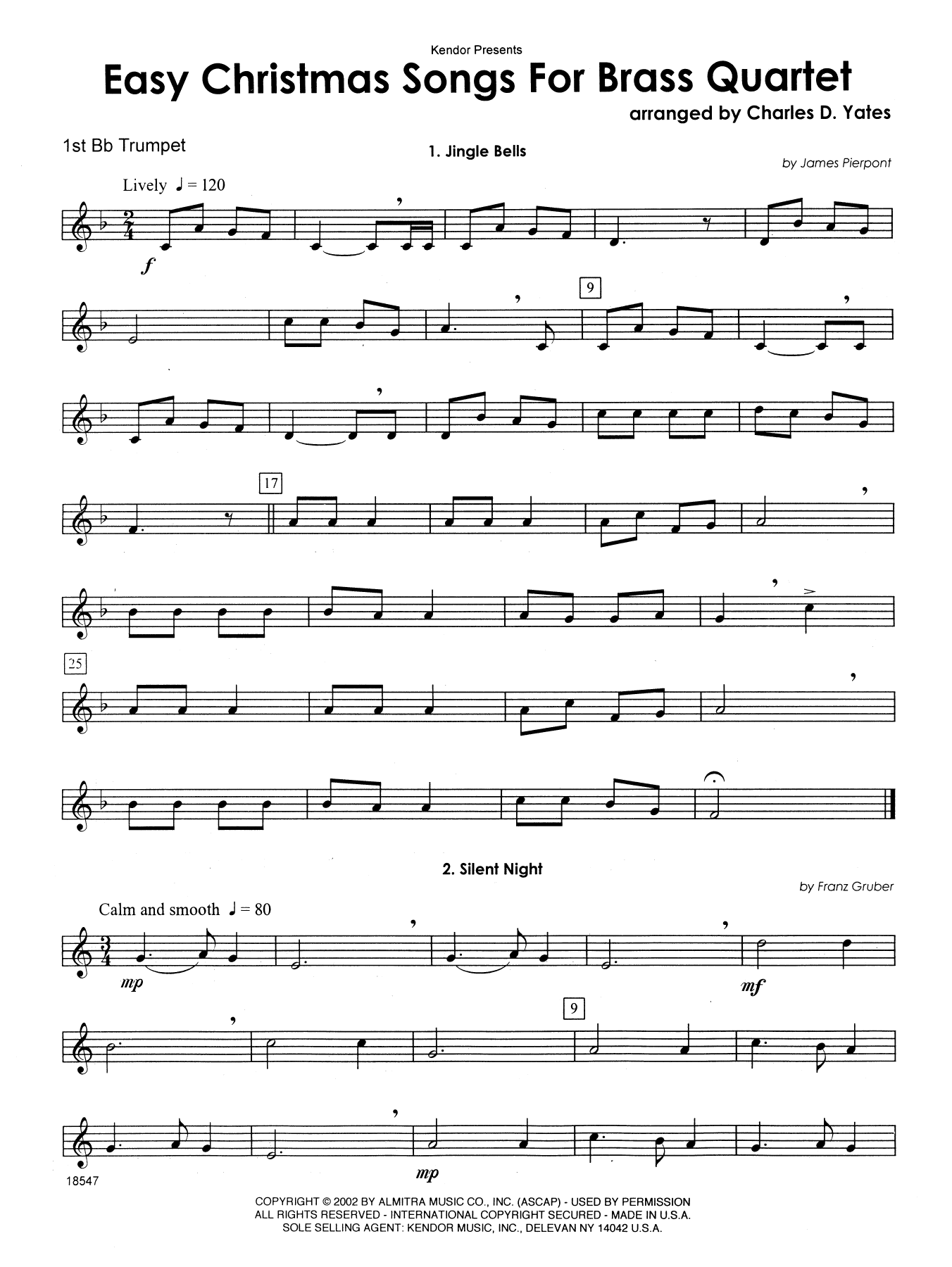Easy Christmas Songs For Brass Quartet - 1st Bb Trumpet (Brass Ensemble) von Charles D. Yates