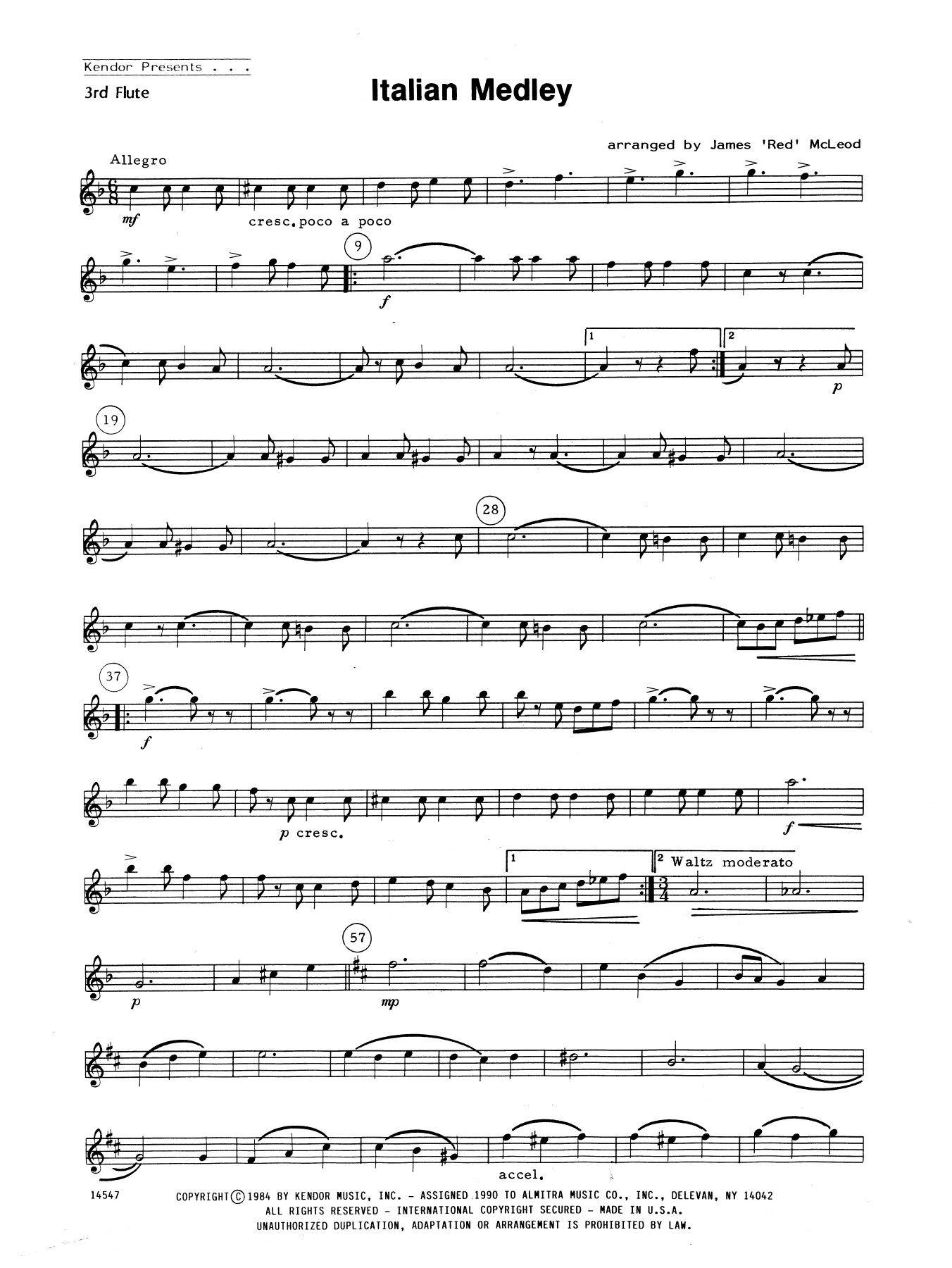 Italian Medley - 3rd C Flute (Woodwind Ensemble) von James 'Red' McLeod