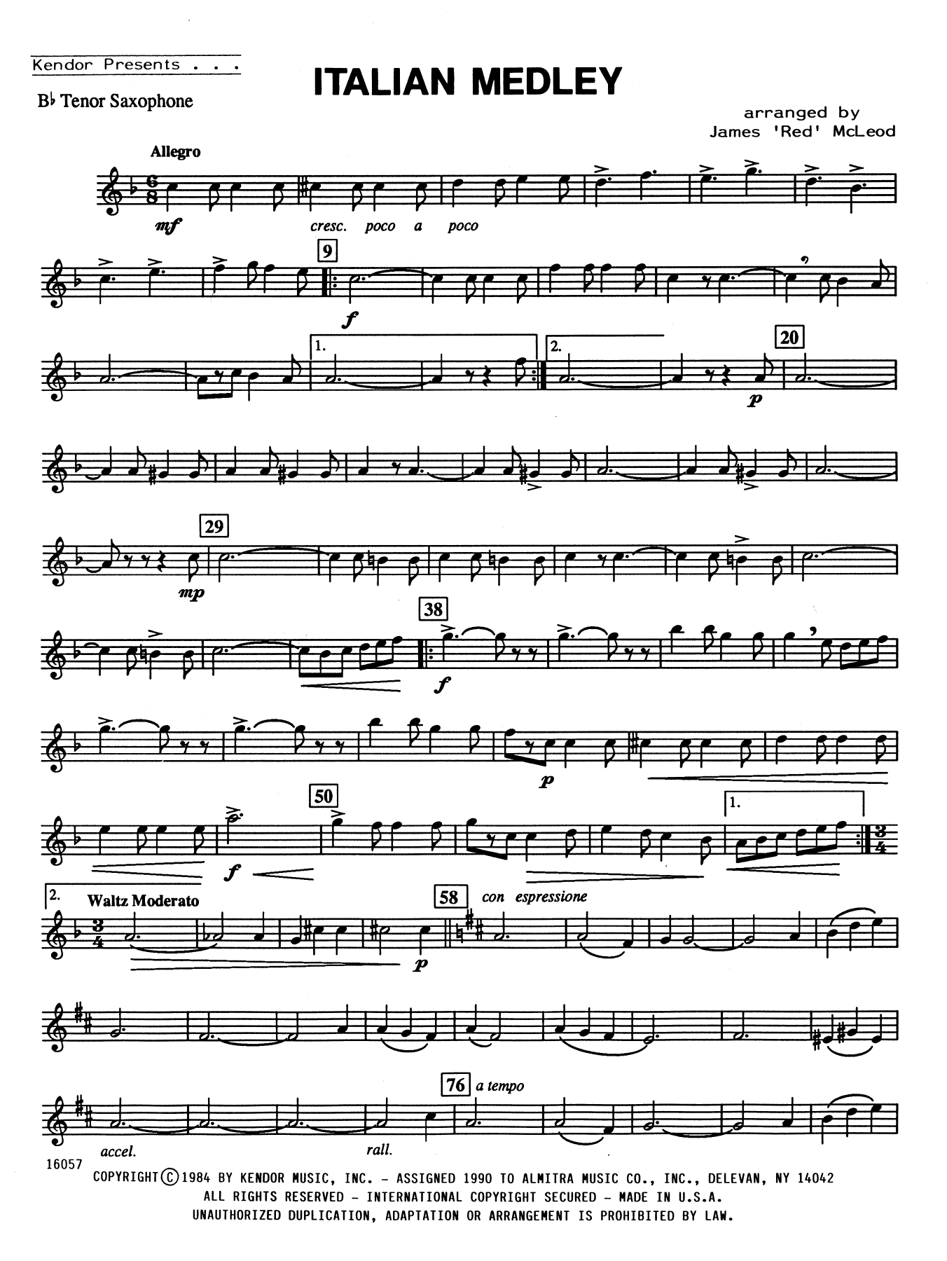 Italian Medley - Bb Tenor Saxophone (Woodwind Ensemble) von James 'Red' McLeod