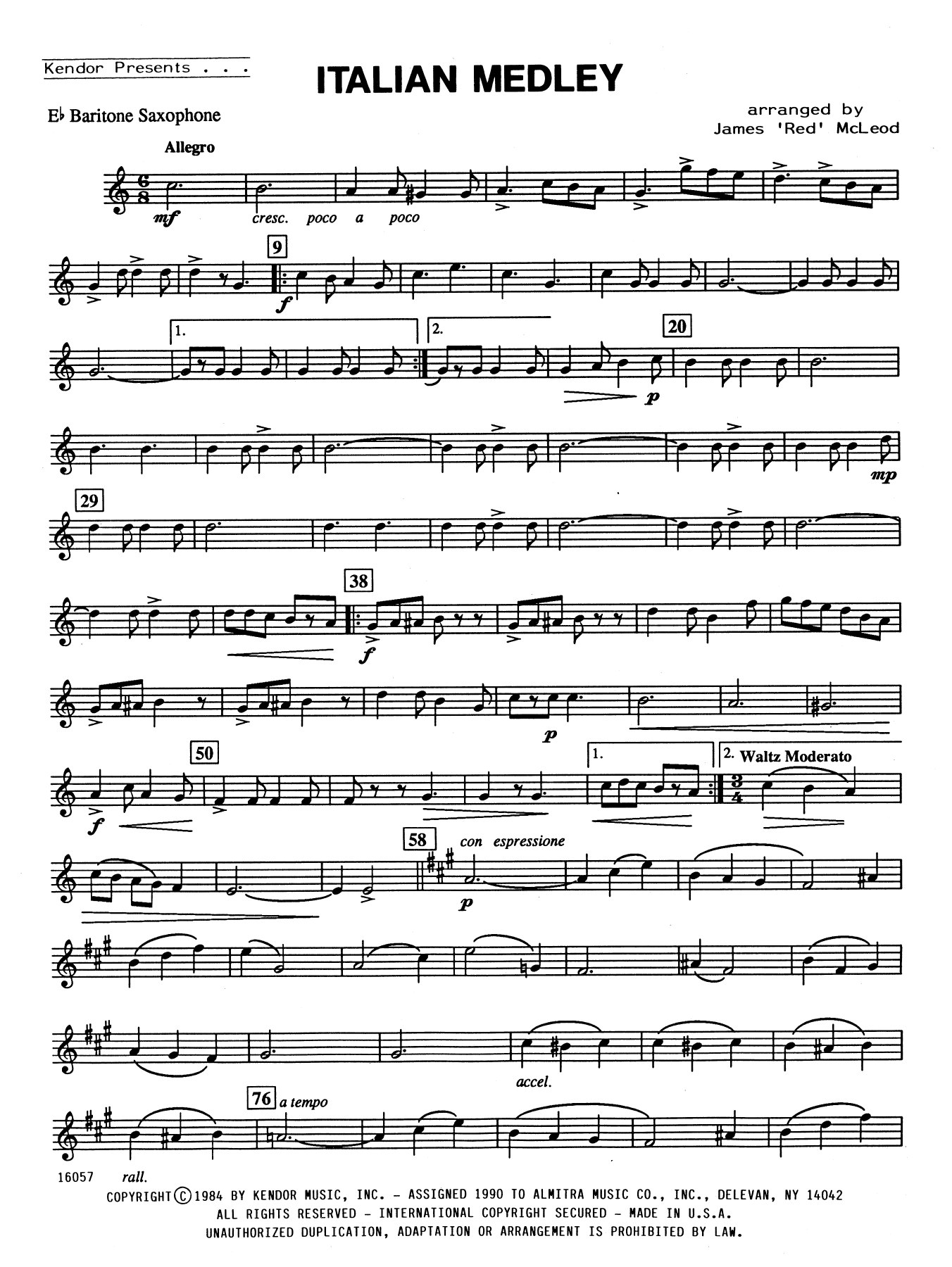 Italian Medley - Eb Baritone Saxophone (Woodwind Ensemble) von James 'Red' McLeod