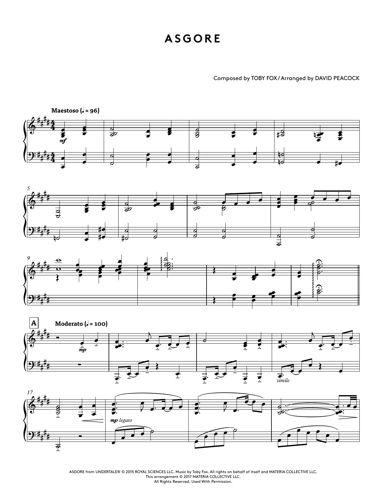 Asgore (from Undertale Piano Collections) (arr. David Peacock) (Piano Solo) von Toby Fox