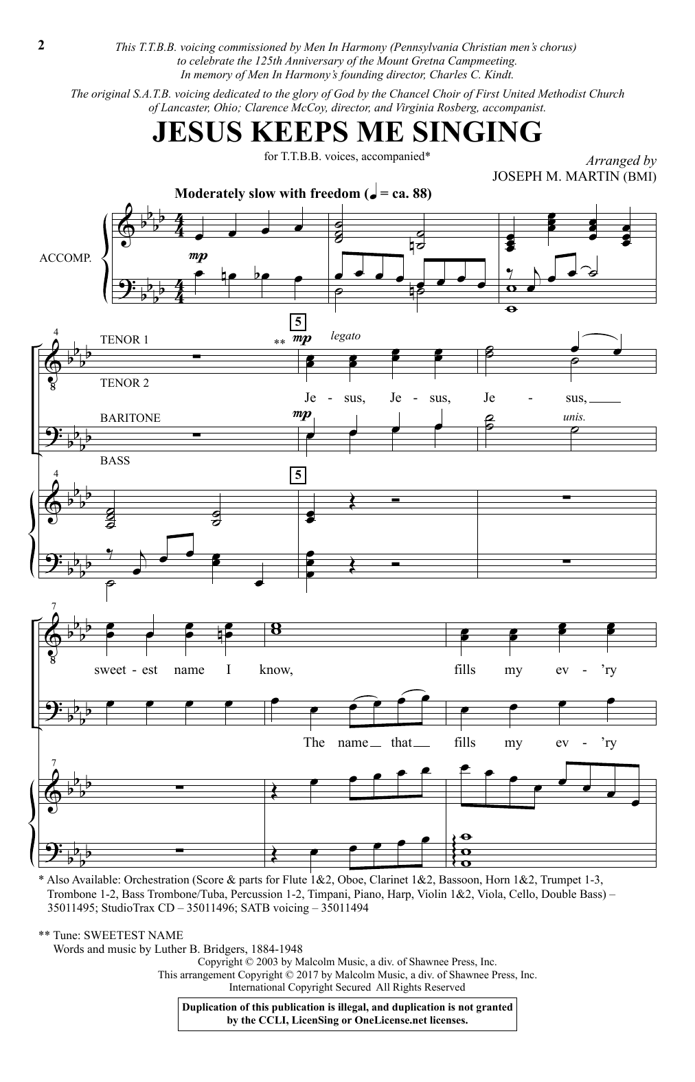 Jesus Keeps Me Singing (TTBB Choir) von Joseph M. Martin