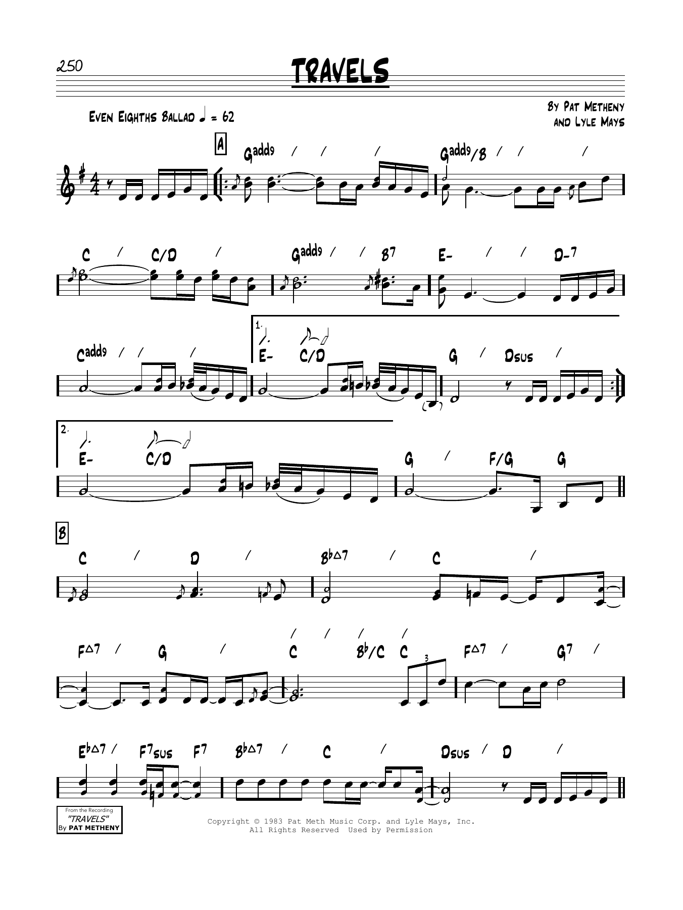 Travels (Real Book  Melody & Chords) von Pat Metheny