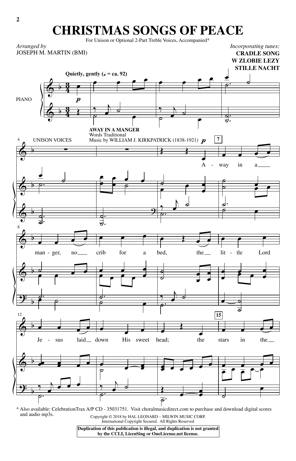 Christmas Songs Of Peace (Unison Choir) von Joseph M. Martin