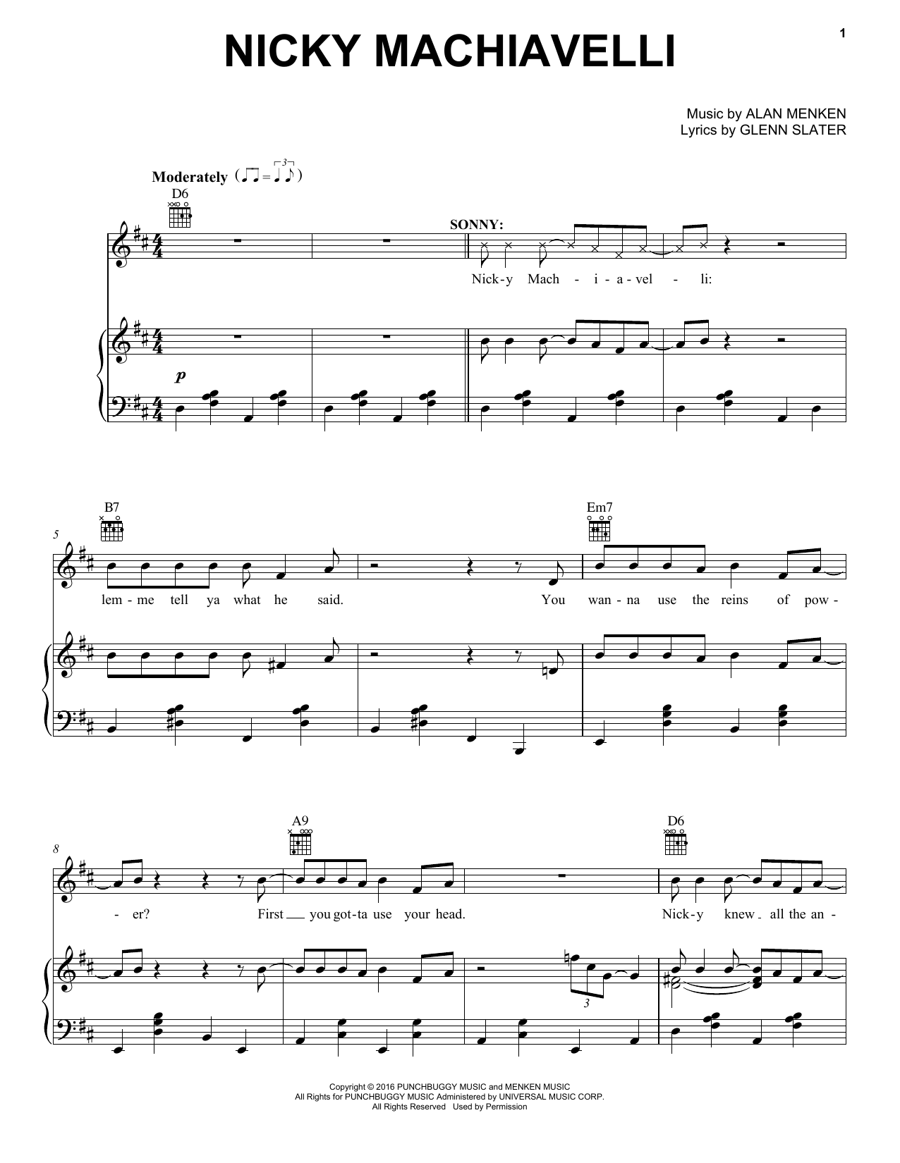 Nicky Machiavelli (Piano, Vocal & Guitar Chords (Right-Hand Melody)) von Alan Menken