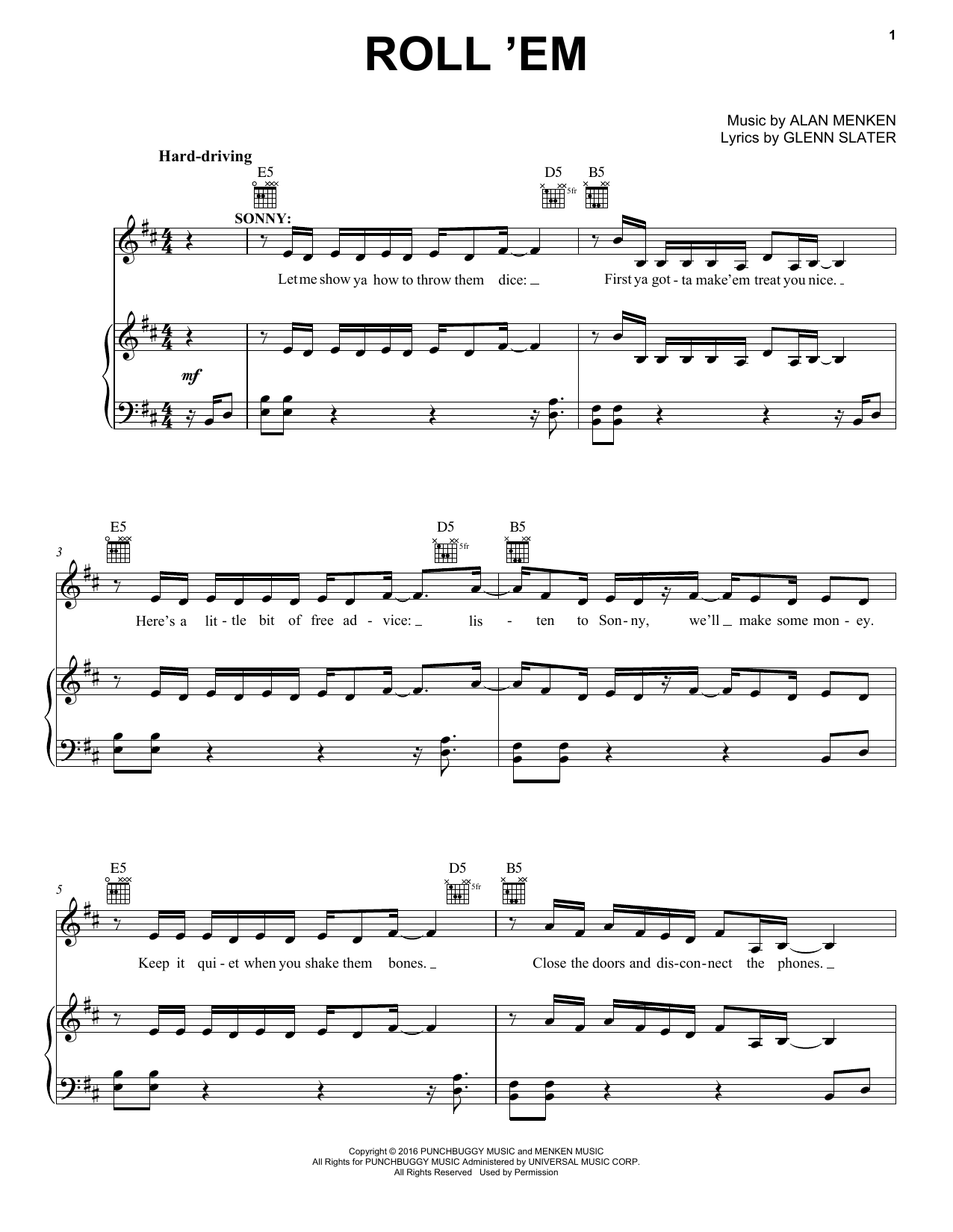 Roll 'Em (Piano, Vocal & Guitar Chords (Right-Hand Melody)) von Alan Menken