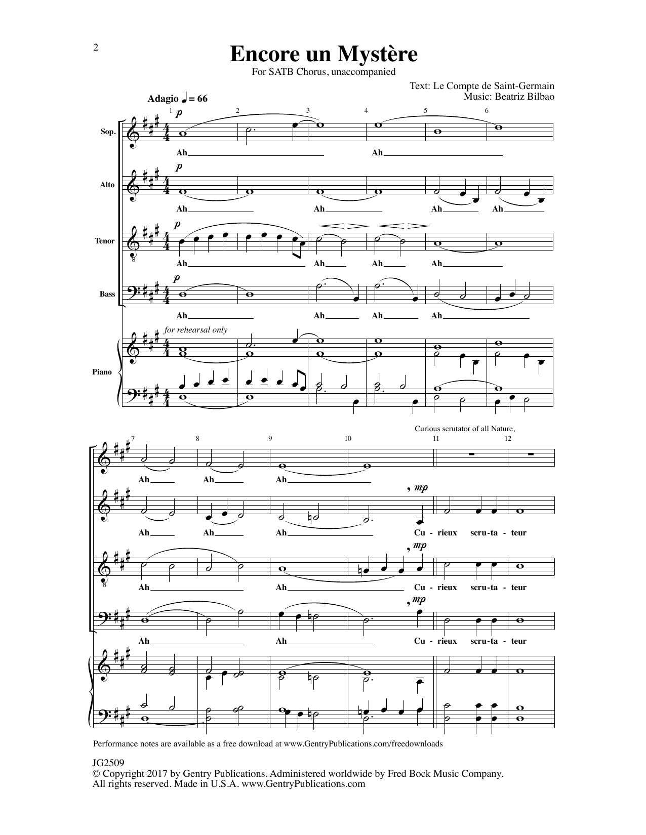 Encore un Mystere (SATB Choir) von Beatriz Bilbao