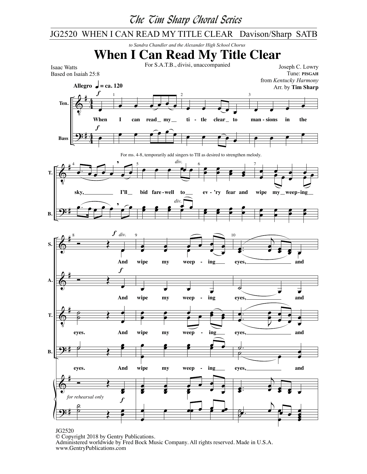 When I Can Read My Title Clear (SATB Choir) von Isaac Watts