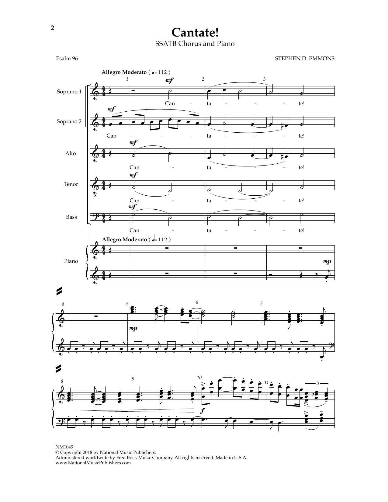 Cantate! (SSATB Choir) von Stephen D. Emmons