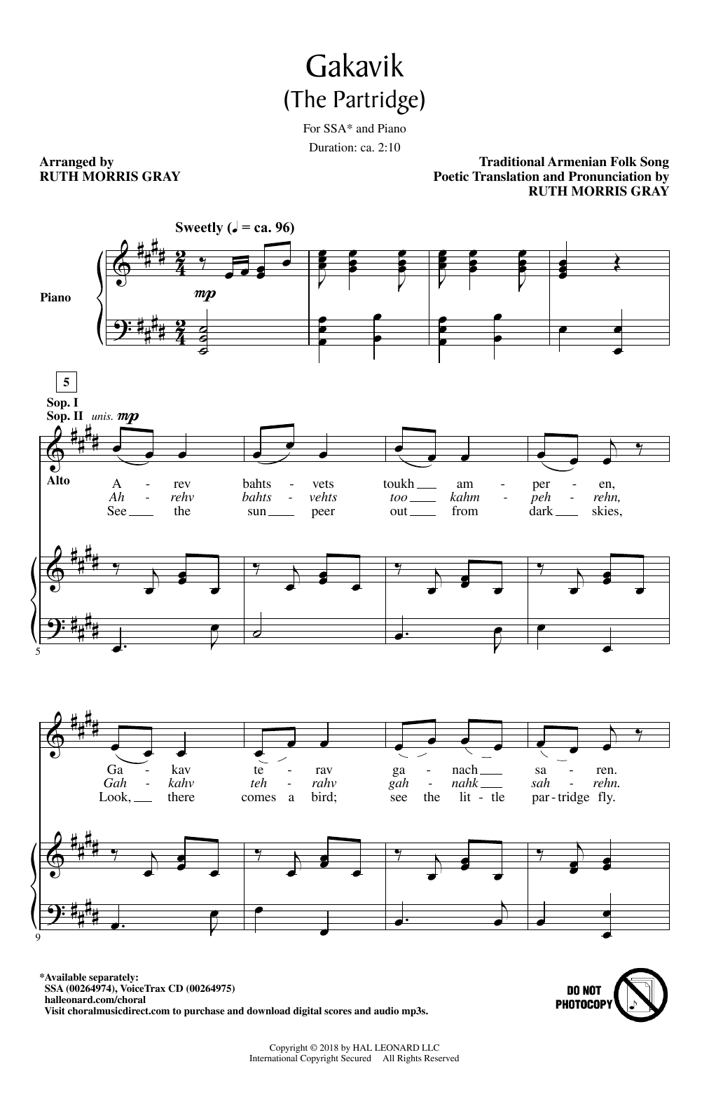 Gakavik (The Partridge) (SSA Choir) von Ruth Morris Gray