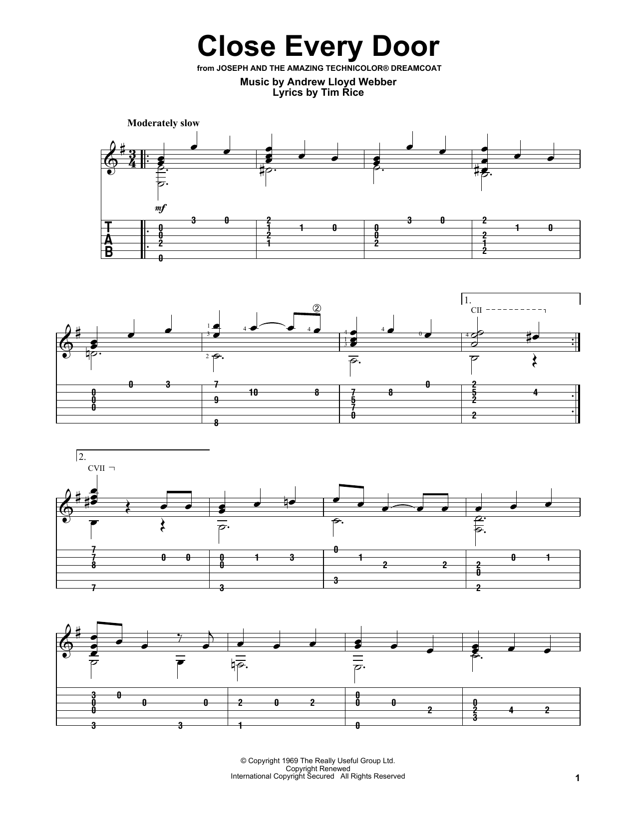 Close Every Door (from Joseph and the Amazing Technicolor Dreamcoat) (Solo Guitar) von Andrew Lloyd Webber