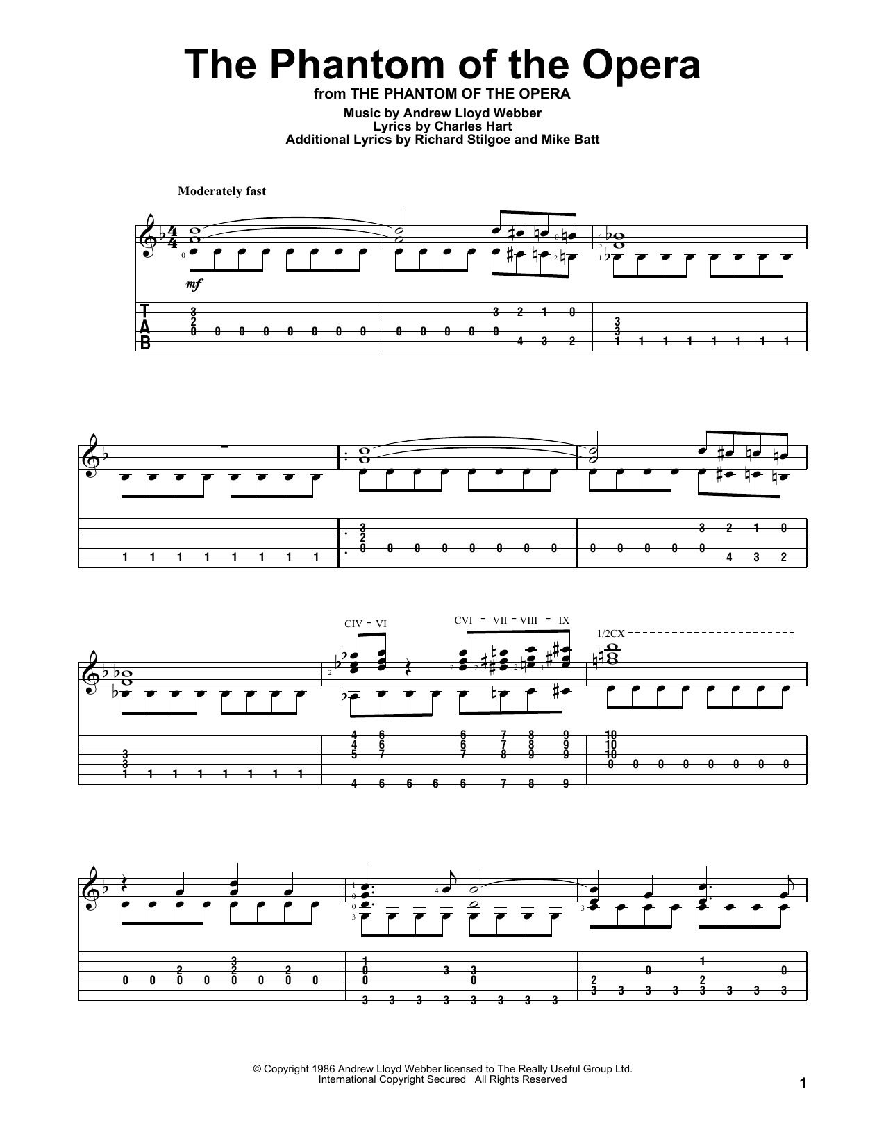 The Phantom Of The Opera (Solo Guitar) von Andrew Lloyd Webber