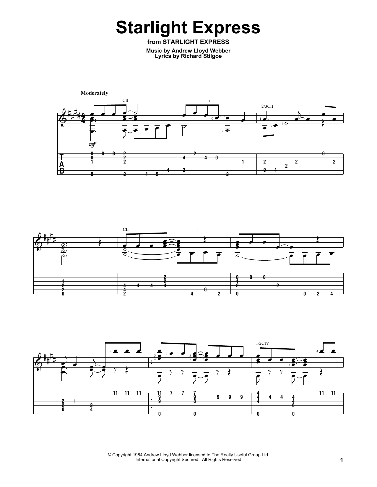 Starlight Express (Solo Guitar) von Andrew Lloyd Webber