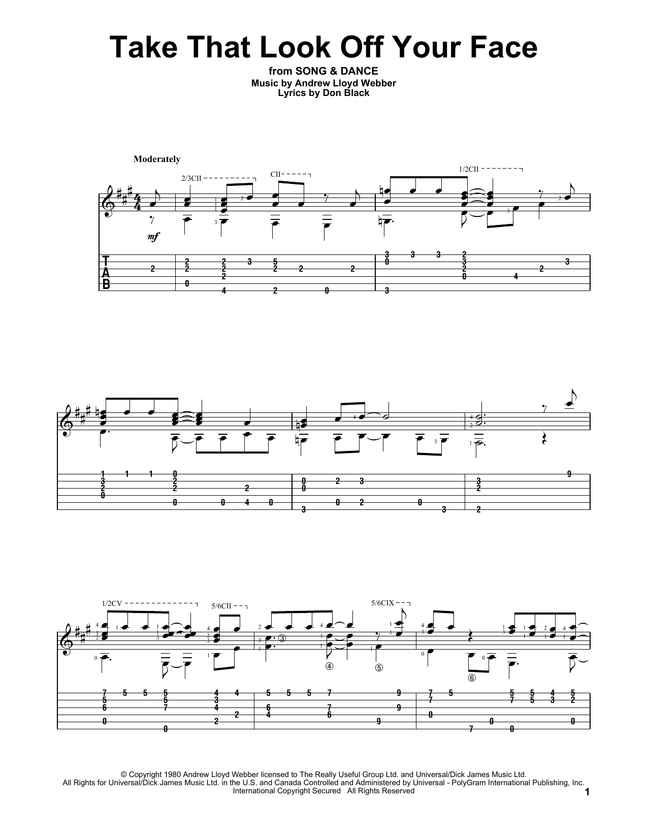 Take That Look Off Your Face (Solo Guitar) von Andrew Lloyd Webber