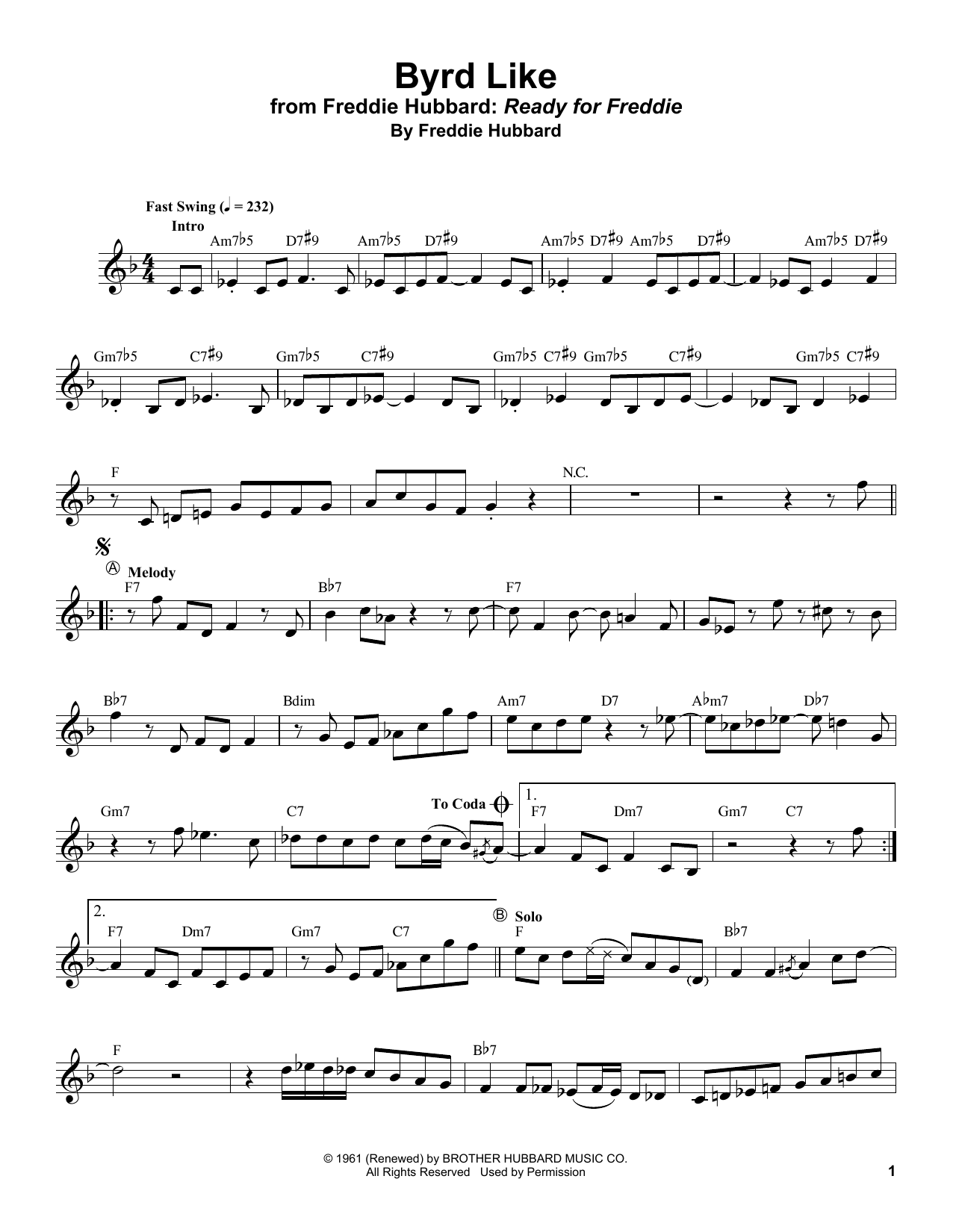 Byrd Like (Trumpet Transcription) von Freddie Hubbard