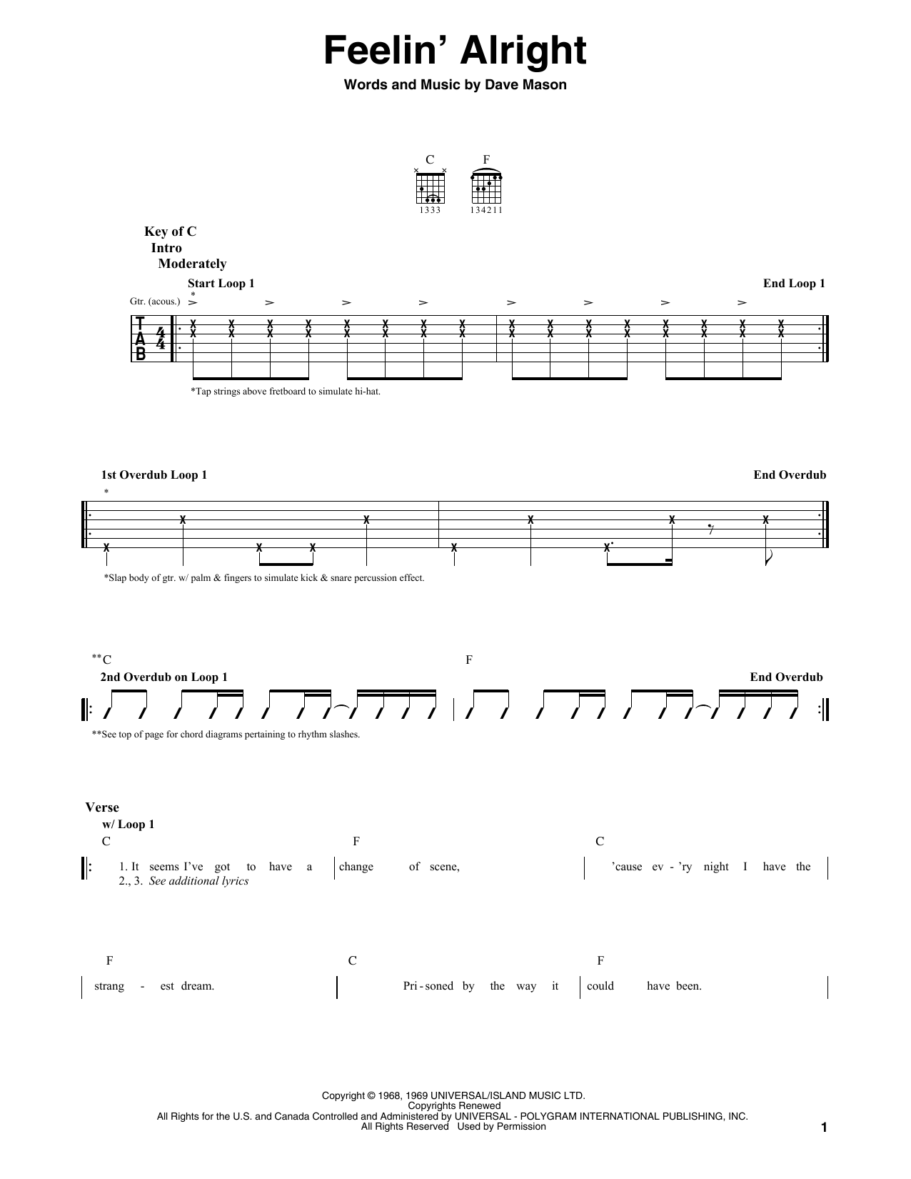 Feelin' Alright (Guitar Lead Sheet) von Joe Cocker