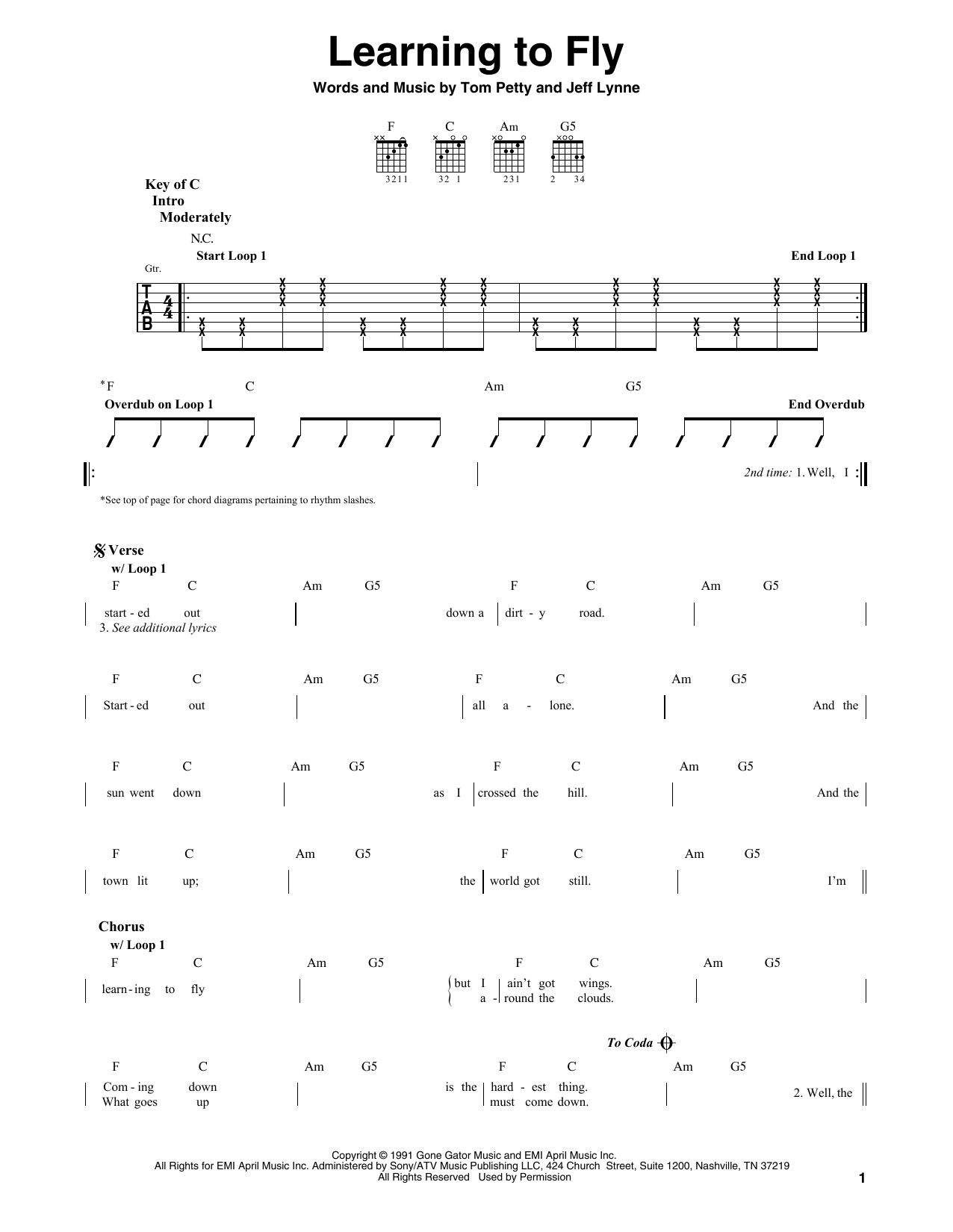 Learning To Fly (Guitar Lead Sheet) von Tom Petty