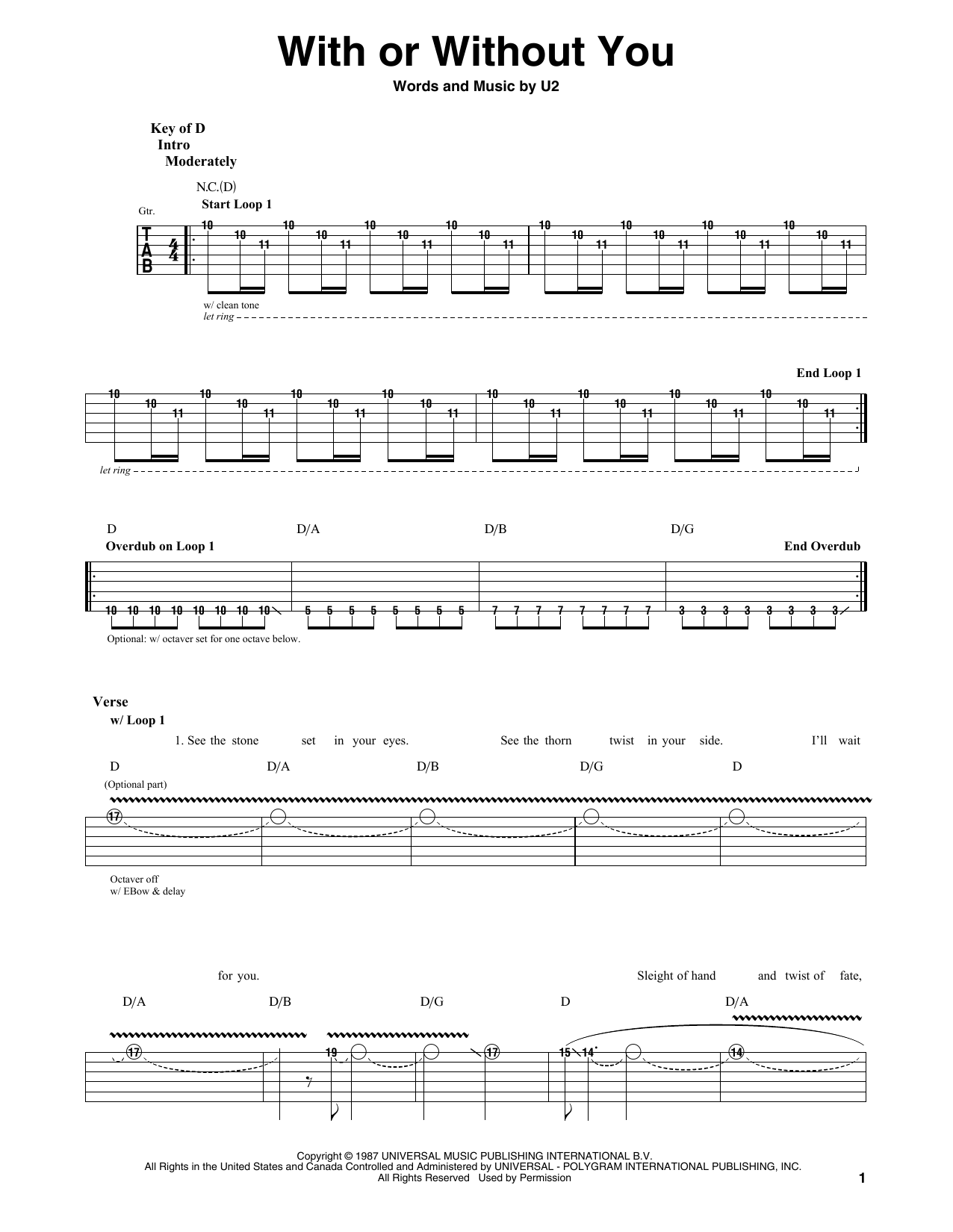 With Or Without You (Guitar Lead Sheet) von U2