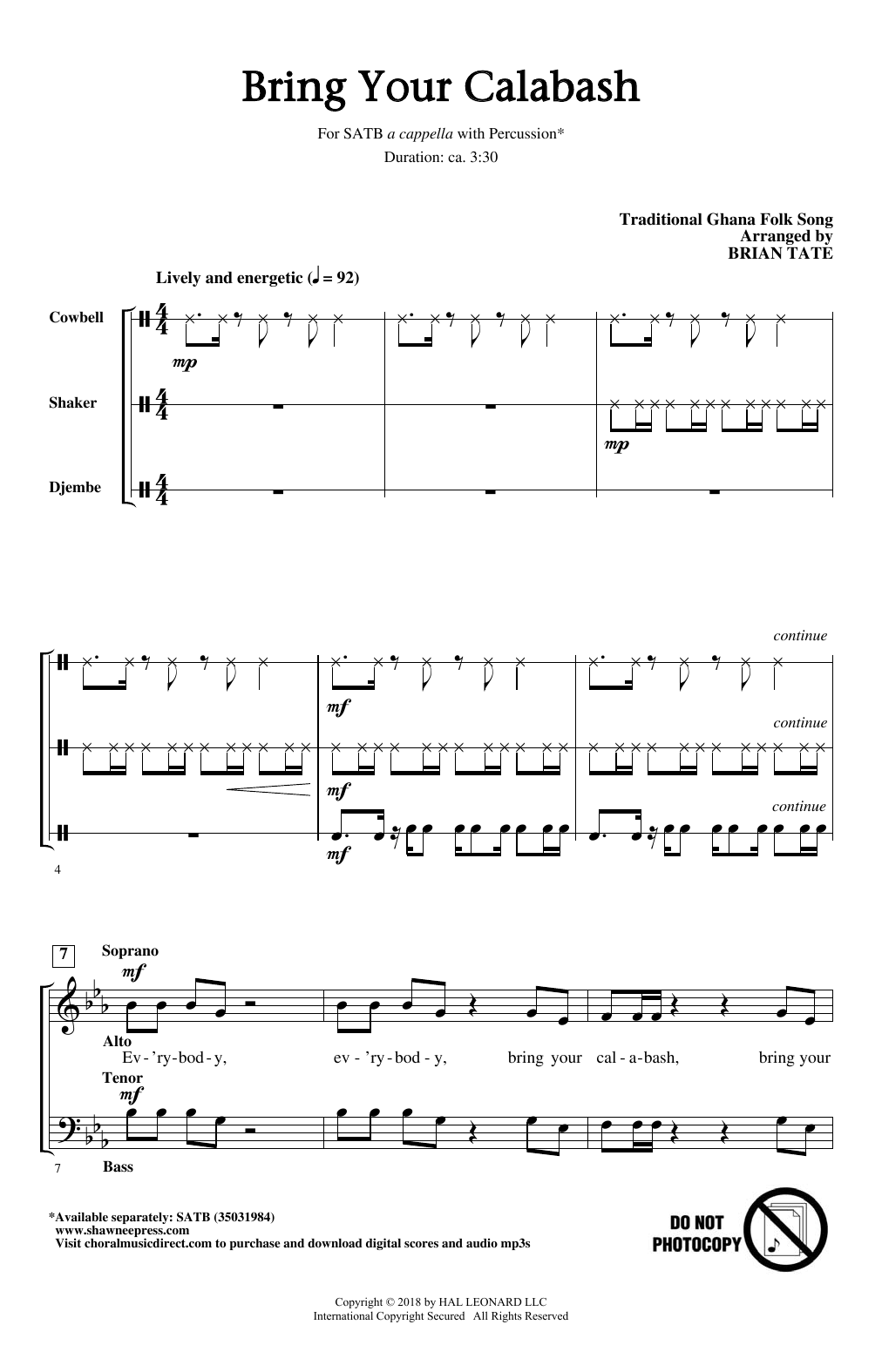 Bring Your Calabash (SATB Choir) von Brian Tate