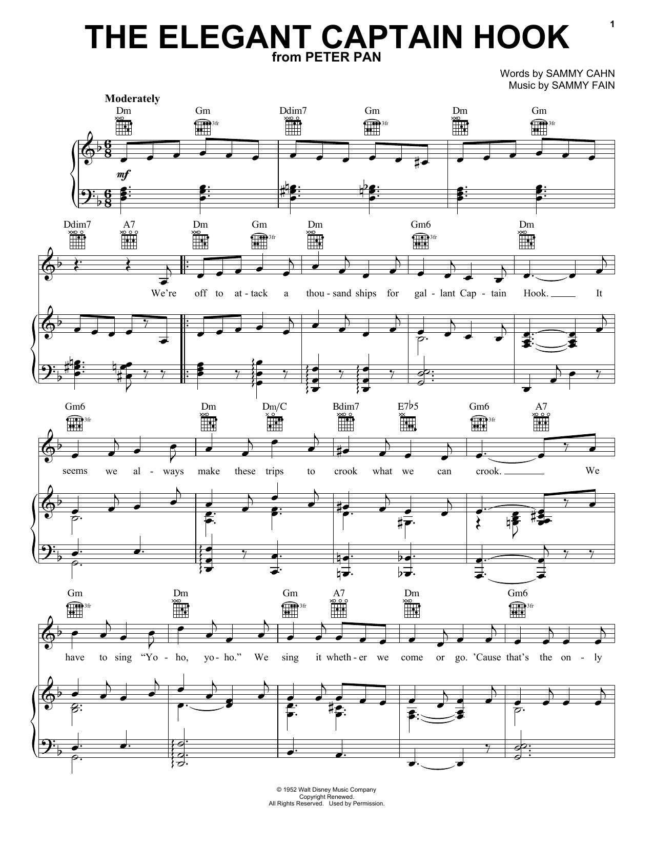 The Elegant Captain Hook (Piano, Vocal & Guitar Chords (Right-Hand Melody)) von Sammy Fain